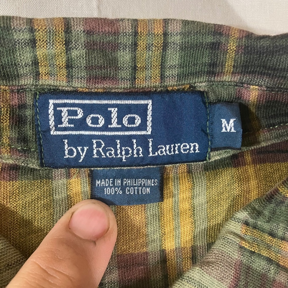 Polo Ralph Lauren Mens Medium Green Plaid Slub Cotton Short Sleeve Polo Shirt - Picture 4 of 6